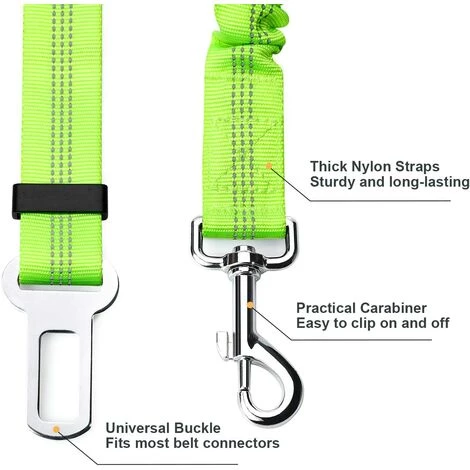 DENUOTOP Harnais Pour Voiture Lot De 2 Voiture Ceinture De Securite Pour Chien, Avec Absorption Des Chocs Et Mousqueton Elastique Reglable Pour Chien Harnais De Securite Superieure Pour Tous Les Chiens Et Chats, Vert 2 DENUOTOP Harnais Pour Voiture Lot De 2 Voiture Ceinture De Securite Pour Chien, Avec Absorption Des Chocs Et Mousqueton Elastique Reglable Pour Chien Harnais De Securite Superieure Pour Tous Les Chiens Et Chats, Vert – Image 2