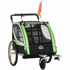 HOMCOM Remorque Vélo Jogger 2 En 1 Pour Enfant Drapeau Roue Avant Pivotante Réflecteurs Et Barre D'attelage Inclus Vert Noir - Vert