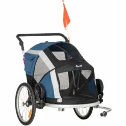 PawHut Remorque Vélo Jogger 2 En 1 Pour Animaux Drapeau Roues Avants Pivotantes Réflecteurs Et Barre D'attelage Inclus Bleu Noir - Bleu