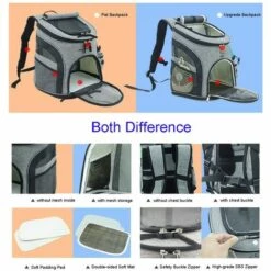 ZOLGINAH Pet Dog Carrier Backpack, Sac À Dos Pour Animal De Compagnie Avec Filet Respirant，Adapté Aux Voyages Et À La Vie Quotidienne (Gris) -Cage, caisse et transport pour chien Soldes 60433620 5