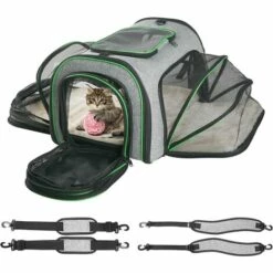 PREMIER Sac De Transport Pour Chat, Transporteur Pour Animaux De Compagnie Extensible Sur Quatre Côtés, Transporteur Pour Chien Approuvé Par La Compagnie Aérienne Avec Laisse De Sécurité Et Bandoulière, Transporteur Pour Chiot Pliable Avec Fermeture à Glissière A