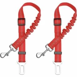 Lot De 2 Voiture Ceinture De Securite Pour Chien, Avec Absorption Des Chocs Et Mousqueton Elastique Reglable Pour Chien Harnais De Securite Superieure Pour Tous Les Chiens Et Chats (Rouge) GrooFoo
