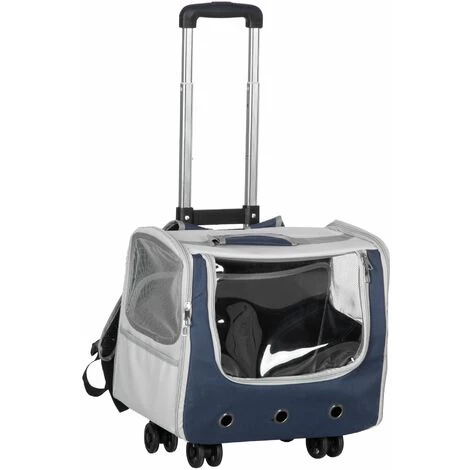 PawHut Sac à Dos Sac De Transport à Main Trolley Chariot Sur Roulettes 3 En 1 Pour Chien Chat - Pliable, Roulettes, Poignée Telescopique, Rangements - Gris Bleu - Gris 1 PawHut Sac à Dos Sac De Transport à Main Trolley Chariot Sur Roulettes 3 En 1 Pour Chien Chat - Pliable, Roulettes, Poignée Telescopique, Rangements - Gris Bleu - Gris