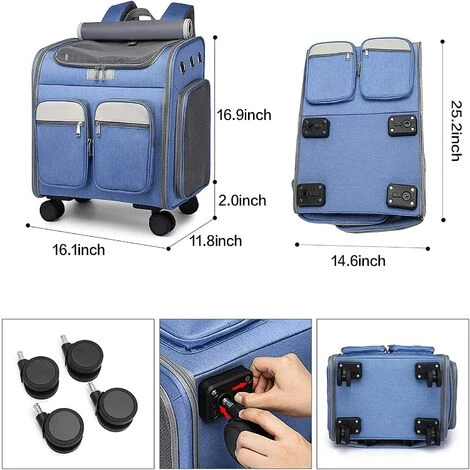 JUNJUN-Sac à Dos à Roulettes Pour Transport Pet Poussette Pet Carrier Puppy Cat Transport Bag Sac à Dos Confortable 2 JUNJUN-Sac à Dos à Roulettes Pour Transport Pet Poussette Pet Carrier Puppy Cat Transport Bag Sac à Dos Confortable – Image 2