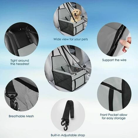 DECKON Siège Rehausseur Pour Animaux De Compagnie Pour Petits Chiens, Housse De Siège Rehausseur Imperméable Et Respirant Pour Chien, Sac De Transport Protecteur Pour Animaux De Compagnie Gris 5 DECKON Siège Rehausseur Pour Animaux De Compagnie Pour Petits Chiens, Housse De Siège Rehausseur Imperméable Et Respirant Pour Chien, Sac De Transport Protecteur Pour Animaux De Compagnie Gris – Image 5