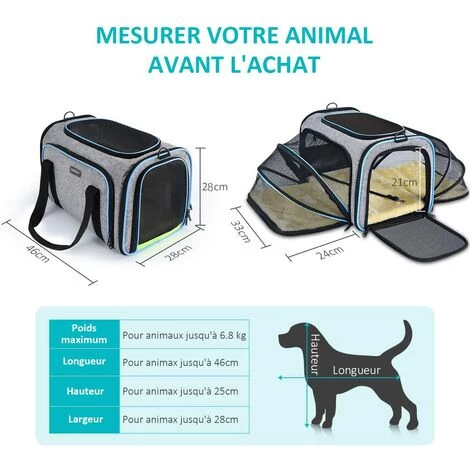 Sac De Transport Chat Chien Extensible, Structure Solide, Rangement Facile, Filet Respirant, Spacieux, Pliable, Pour Voyage En Train/Voiture/Restaurant/Avion Approuvé Bleu 56Vingt 3 Sac De Transport Chat Chien Extensible, Structure Solide, Rangement Facile, Filet Respirant, Spacieux, Pliable, Pour Voyage En Train/Voiture/Restaurant/Avion Approuvé Bleu 56Vingt – Image 3