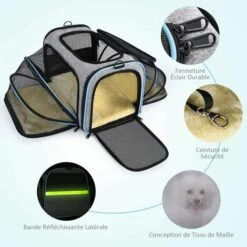 Sac De Transport Chat Chien Extensible, Structure Solide, Rangement Facile, Filet Respirant, Spacieux, Pliable, Pour Voyage En Train/Voiture/Restaurant/Avion Approuvé Bleu 56Vingt 8 Sac De Transport Chat Chien Extensible, Structure Solide, Rangement Facile, Filet Respirant, Spacieux, Pliable, Pour Voyage En Train/Voiture/Restaurant/Avion Approuvé Bleu 56Vingt -Cage, caisse et transport pour chien Soldes 64941249 4