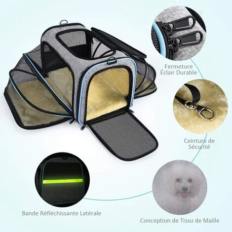 Sac De Transport Chat Chien Extensible, Structure Solide, Rangement Facile, Filet Respirant, Spacieux, Pliable, Pour Voyage En Train/Voiture/Restaurant/Avion Approuvé Bleu 56Vingt 4 Sac De Transport Chat Chien Extensible, Structure Solide, Rangement Facile, Filet Respirant, Spacieux, Pliable, Pour Voyage En Train/Voiture/Restaurant/Avion Approuvé Bleu 56Vingt – Image 4