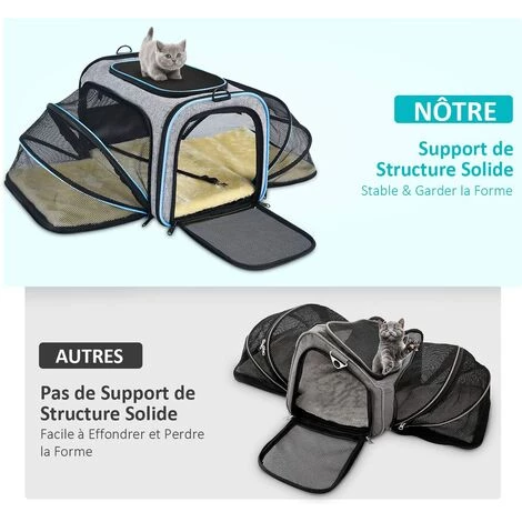 Sac De Transport Chat Chien Extensible, Structure Solide, Rangement Facile, Filet Respirant, Spacieux, Pliable, Pour Voyage En Train/Voiture/Restaurant/Avion Approuvé Bleu 56Vingt 5 Sac De Transport Chat Chien Extensible, Structure Solide, Rangement Facile, Filet Respirant, Spacieux, Pliable, Pour Voyage En Train/Voiture/Restaurant/Avion Approuvé Bleu 56Vingt – Image 5
