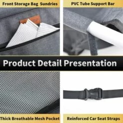 YIENJAOY Sac De Transport Chien Et Chat Avec Rehausseur, Ceinture De Siège De Voiture De Sac De Voiture D'animal Familier Respirant Pour L'animal Chat De Chien Gray -Cage, caisse et transport pour chien Soldes 65808813 5