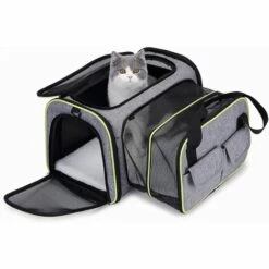 YIENJAOY Sac Transport Chat, Sac De Transport Extensible Caisse De Transport Chat Chien, Cage Transport Chat Souple Et Pliable Avec Tapis En Laine(44.5*40*28 Cm / 17.5x15.7x11inch)
