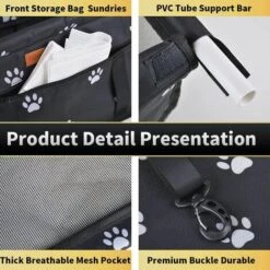 YIENJAOY Sac De Transport Chien Et Chat Avec Rehausseur, Ceinture De Siège De Voiture De Sac De Voiture D'animal Familier Respirant Pour L'animal Chat De Chien (Patte)-40 X 32 X 24 Cm -Cage, caisse et transport pour chien Soldes 65809061 4