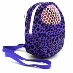 WIAN Sac De Transport Pour Animal Domestique - Bretelles Réglables Avec Gamelle Pour Petit Animal - Mangeoire Pour Lapin - Sac De Voyage Respirant - Taille S : 18 X 13 Cm - Imprimé Léopard Violet