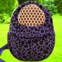 WIAN Sac De Transport Pour Animal Domestique - Bretelles Réglables Avec Gamelle Pour Petit Animal - Mangeoire Pour Lapin - Sac De Voyage Respirant - Taille S : 18 X 13 Cm - Imprimé Léopard Violet -Cage, caisse et transport pour chien Soldes 66357484 5