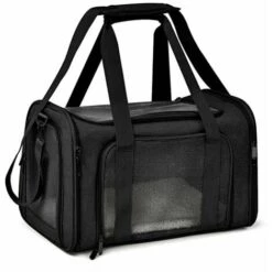 WIAN Chat Et Chien Transporteur, Respirant Pliable Chat Transporteur Caisse Chat Transporteur Amovible En Peluche Matelas - Noir