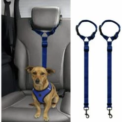 PESCE 2 Packs Chien Chat Sangle De Sécurité Appui-tête De Voiture Retenue Réglable En Nylon Tissu Support De Chien Ceintures De Sécurité De Véhicule Harnais Bleu