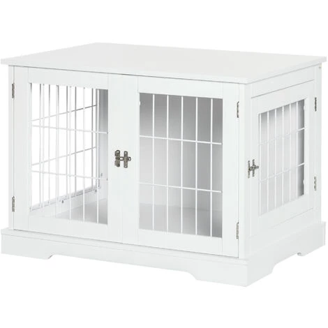 PawHut Cage Pour Chien Animaux Table D'appoint 2 En 1 - 2 Portes Verrouillables - Dim. 76L X 54,5l X 56H Cm - MDF Acier Blanc - Blanc 1 PawHut Cage Pour Chien Animaux Table D'appoint 2 En 1 - 2 Portes Verrouillables - Dim. 76L X 54,5l X 56H Cm - MDF Acier Blanc - Blanc