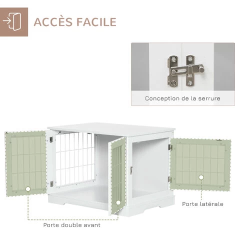 PawHut Cage Pour Chien Animaux Table D'appoint 2 En 1 - 2 Portes Verrouillables - Dim. 76L X 54,5l X 56H Cm - MDF Acier Blanc - Blanc 5 PawHut Cage Pour Chien Animaux Table D'appoint 2 En 1 - 2 Portes Verrouillables - Dim. 76L X 54,5l X 56H Cm - MDF Acier Blanc - Blanc – Image 5