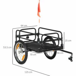 HOMCOM Remorque Vélo Remorque De Transport Pour Vélo Pliable 125L X 64l X 53,5H Cm Barre D'attelage Universelle Acier Noir - Noir -Cage, caisse et transport pour chien Soldes 67360750 3