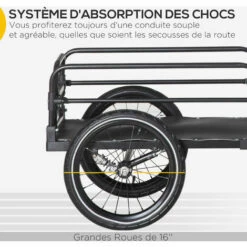 HOMCOM Remorque Vélo Remorque De Transport Pour Vélo Pliable 125L X 64l X 53,5H Cm Barre D'attelage Universelle Acier Noir - Noir -Cage, caisse et transport pour chien Soldes 67360750 4