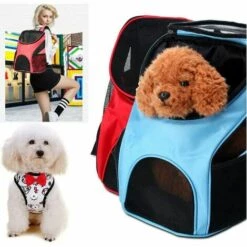 QERSTA Sac A Dos De Transport Pour Chien Chat, Mains Libres Ventilation Réglable Sac à Double Bandoulière Pour Porter Chien Chat Chinot Chaton Lapin Marcher Randonnée Voyager(Bleu Clair) -Cage, caisse et transport pour chien Soldes 67545711 5