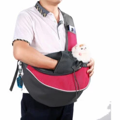 ELLE Sac Messager Pour Animal De Compagnie, Sac à Bandoulière En Filet Respirant Pour Petits Animaux De Compagnie, Sac De Mains Libres Pour Chat Et Chien Pour Voyager,S,38*10*20cm,Violet Clair