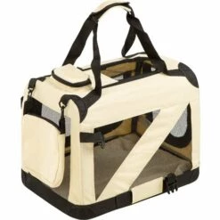 TECTAKE Caisse De Transport Pour Chien Taille S - 49,5 Cm X 35,5 Cm X 35,5 Cm En Tissu Avec Tapis De Sol - Beige