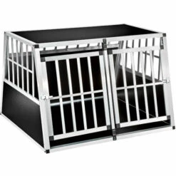 TECTAKE Cage De Transport Pour Chien Double En Aluminium 104 Cm X 90,5 Cm X 69 Cm Noir - Noir