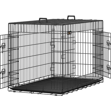FEANDREA Cage Pour Chiens, 2 Portes, 122cm X 74,5cm X 80,5 Cm, Noir, Par SONGMICS PPD48H 1 FEANDREA Cage Pour Chiens, 2 Portes, 122cm X 74,5cm X 80,5 Cm, Noir, Par SONGMICS PPD48H