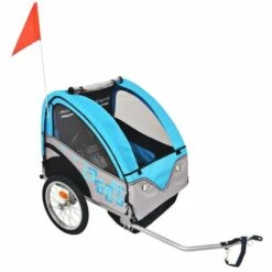 Remorque De Vélo Pour Enfants Gris Et Bleu 30 Kg VidaXL
